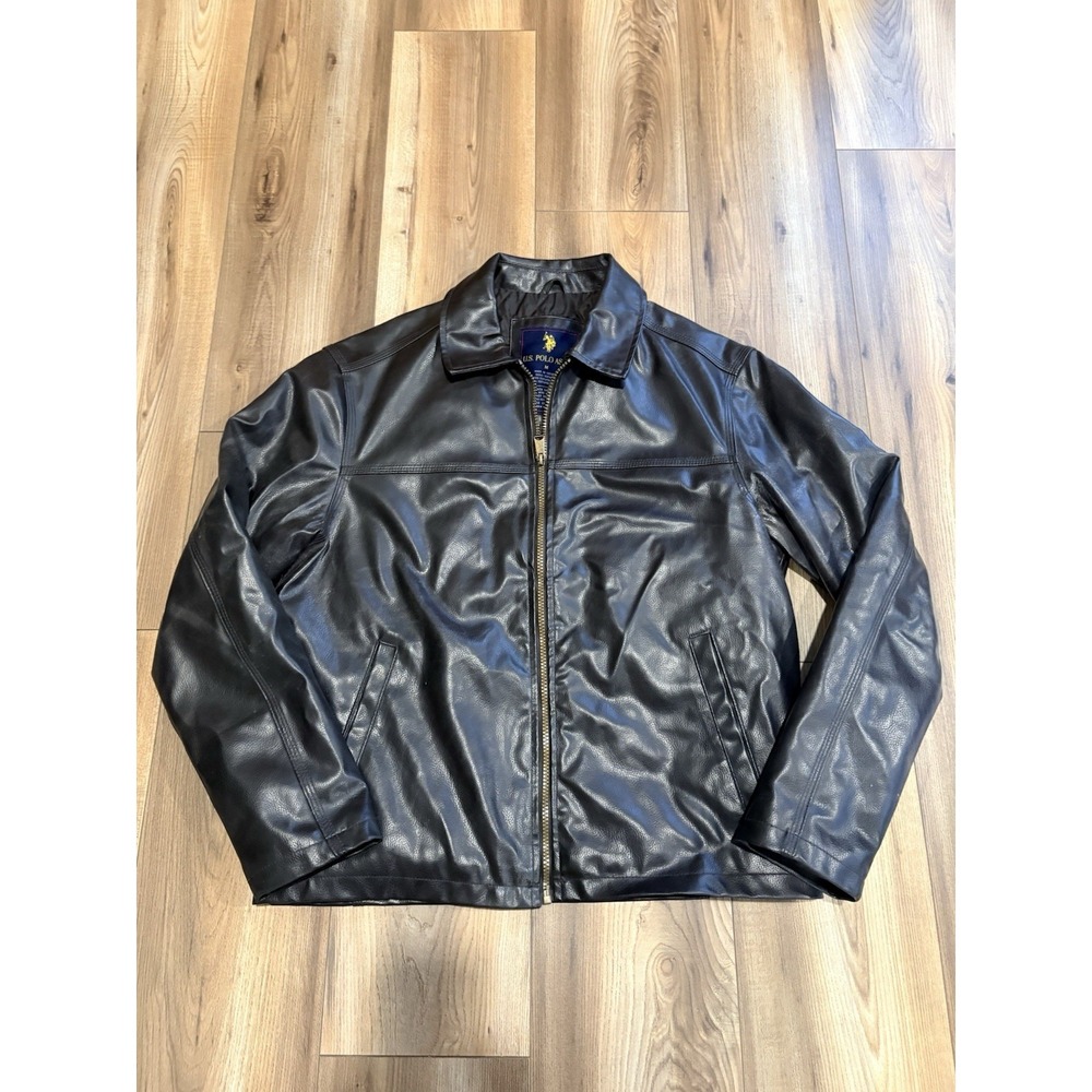 US Polo Assn Vegan Faux Leather Coat Jacket Men's Medium Brown‎ Bomber